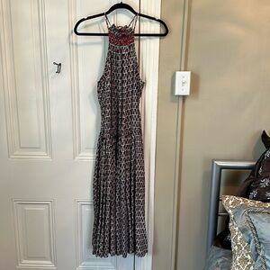 Plenty by Tracy Reese navy, red, and white halter dress with tassels